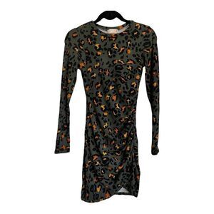 Altar’d State Womens Leopard Fitted Overlap Dress Olive Green Multi Size XS